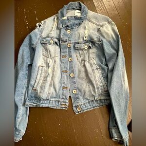 Distressed Denim Jacket - Blue